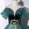 Exame de Arte Vocal Performance de Piano Bel Canto Performance Solo Vestuário Veludo Verde Escuro Moda Vestido de Noite Feminino Apresentadora