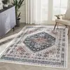 Tapete grande com estampa vintage exótica em estilo persa, desgastado e resistente a manchas, para uso doméstico na sala de estar, quarto e como tapete decorativo