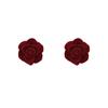 Pendientes vintage nuevos de terciopelo rojo vino con forma de rosa, invierno felpa, pendientes de camelia, joyería nacional de moda para la oreja