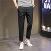 Pantalones Casuales Básicos de Color Sólido para Hombre, de Largo Tobillo, Corte Ajustado, Textura Elástica, Pantalones Occidentales de 9 Puntos para Hombre