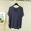Camiseta base de color sólido ligera para primavera/verano, camiseta casual de talla grande, holgada, para mujer, nueva ropa de casa, estilo coreano, cuello en V