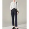Pantalones casuales de pierna recta de talle alto y corte slim nuevos de primavera 2024 para mujer blancos