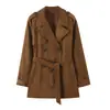 Ins atacado de roupas femininas estilo europeu e americano transfronteiriço outono novo trench coat vintage com cinto e efeito camurça 4968028