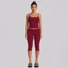 Conjunto de chaleco de yoga transfronterizo para mujer, corte ajustado, secado rápido, chaleco deportivo de doble tirante, conjunto de pantalones cortos de ciclismo para exteriores