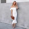 Nueva Ropa Europea y Americana para Mujer de Otoño e Invierno Transfronteriza Nueva Amazon Vestido de Noche con Volantes de un Hombro Nuevo Estilo