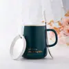 Caneca de Cerâmica com Tampa e Colher Grande Capacidade Personalizada Criativa Doméstica Tendência Copo para Beber Caneca de Leite de Cerâmica