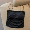 Camisola de Seda de Gelo Feminina com Bojo Fixo Confortável Tubinho Tudo-em-Um Peça Externa Anti-Exposição Casual Camiseta Básica Sutiã de Amarrar Roupa Íntima
