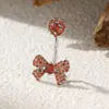 Anel de Umbigo Série Vermelha com Zircônia Incrustada em Cobre Mais Vendido na Amazon Transfronteiriça Anel de Umbigo Borboleta Amor Flor Europa e América