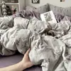 Juego de ropa de cama de gasa de doble capa para madre e hijo de grado A, con un patrón floral retro, que incluye una funda de edredón, una sábana bajera y un juego de sábanas de tres piezas para dormitorios