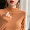 Camisa de gola alta feminina, malha interna preta slim fit, malha fina branca, blusa estilo outono e inverno francês