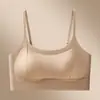 Roupa íntima sem costura para mulheres com seios pequenos, sutiã push-up respirável de seda gelada com bojo fixo, camisola fina de verão com design de costas cruzadas