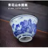 Taza de té vintage azul y blanco, taza invertida, cerámica Dehua, diseño de paisaje, uso doméstico, juego de té kung fu, taza para invitados, venta al por mayor de fabricante