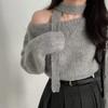En stock Tamaño Actualizado Corea del Sur Chic Retro Hombros Descubiertos Suéter de Manga Larga para Mujer Elegante Versátil Top de Cuello