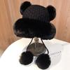 Outono e inverno das mulheres de algodão cashmere pullover cap três fios bola bonito velo forrado grosso à prova de frio quente cor sólida chapéu de malha