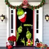 2026 Nueva Cortina de Puerta Navideña Bandera Decoración de Fondo del Monstruo Verde Grinch Navideño para Exteriores Tela Colgante Cubierta de Puerta