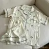 Cárdigan de Algodón Nube de Verano con Cuello Solapa, Estilo Dulce Femenino, Pijama Popular de Dibujos Animados, Pantalones Cortos de Manga Corta, Conjunto de Ropa para el Hogar para Mujer
