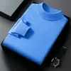 Novo suéter masculino de outono e inverno, cor sólida, antipilling, suéter de lã de malha fina, manga longa, gola alta meia-altura, vestuário masculino