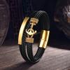 Pulsera de cuerda de cuero multicapa para hombre, pulsera de acero inoxidable con hebilla magnética y ancla de acero de titanio, de moda europea y americana, directa de fábrica