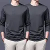 [Destacado] Camiseta de manga larga para hombre, adecuada para primavera y otoño, estilo casual, cuello redondo, corte holgado, transpirable, versátil y ligera, camiseta interior