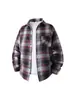 Camisa de cuadros de manga larga para hombre, estilo primavera y otoño, camisa casual holgada, chaqueta retro americana de moda