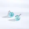 Brincos de Prata 925 Esterlina com Zircônia Azul Oceano de Corte Fireworks de Alto Padrão, Studs Delicados e Simples de Quatro Garras Que Não Precisam Ser Removidos ao Dormir