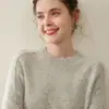 Suéter de Lã Colorida Cashmere Feminino Gola Redonda Engrossado Cor Lisa Simples Casual Pulôver Camisa de Base Tricotada Macio Cera para Aquecimento