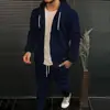 Conjunto de Cardigan Clássico com Zíper, Moletom Casual Tendência com Capuz e Cordão, Conjunto de Duas Peças Estampado 2024