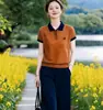 Camisa de Tricô Color Block Elegante com Gola Reversível de Manga Curta para Mulheres, Novo Lançamento de Verão 2026, Versátil, Casual, Emagrecedor, Simples, Top de Tricô