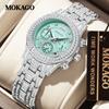 Relógio Feminino Mokago Comércio Exterior Novo Alto Padrão Totalmente Cravejado Redondo Seis Ponteiros Calendário À Prova d'Água Relógio de Quartzo