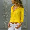Camisa de Chifón para Mujer de Manga Larga con Botones y Escote en V Profundo Otoño e Invierno 2018