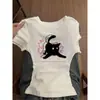 Camiseta Blanca de Manga Corta con Cuello Redondo de Diseño de Nicho para Mujer Moda de Verano Estilo Chica Picante Corte Ajustado Top Versátil con Personalidad ins