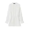 Ropa para Mujer al por Mayor Primavera Nueva Versátil Cuello Camisero de Solapa Botones al Frente Manga Larga Rayas Camisa Larga con Cinturón 2502521