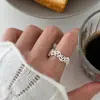 Anillo Trenzado Retorcido Azul Islandés de Plata de Ley 925 para Mujer, Dulce, Moderno y Versátil, con Apertura Ajustable