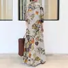 Vestido Camisa Longo Casual Simples Solto Tamanho Grande Manga Longa Bolso Estampado Gola Lapela Algodão e Linho Estilo Japonês e Coreano em Estoque