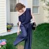 Traje de Dos Piezas para Mujer 2025 Nuevo Traje Casual Nuevo Top Discreto Hombros Descubiertos Pantalones de Pierna Ancha Traje de Dos Piezas