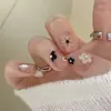 Uñas Vestibles Populares Ins 30 Piezas con Lazo y Flor Uñas Cortas Vestibles Manicura Uñas Falsas Pre-Fabricadas