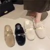 Mocasines cerrados de suela blanda estilo Chanel para mujer, pantuflas peludas de suela gruesa estilo francés de invierno para la noche, zapatos antideslizantes y cálidos para maternidad