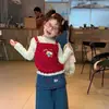 Top de encaje a cuadros súper lindo y elegante para bebés, dulce camiseta de manga larga, base de otoño de imitación de dos piezas