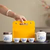 Conjunto de Chá para Acampamento ao Ar Livre Viagem Lótus Enrolado Porcelana Branca Copo Rápido Portátil Conjunto de Bolsa de Couro para Levar em Passeios