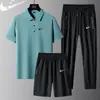 2025 Nuevo Verano Transpirable Refrescante Camisa Polo Conjunto de Camisetas para Hombre Conjunto de Tres Piezas Transpirable de Seda de Hielo de Manga Corta