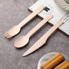 Juego de Cubiertos de Madera Desechable Ecológico Biodegradable para Comercio Exterior Transfronterizo: Cuchara, Tenedor, Cuchillo de Madera, Vajilla para Cocina Occidental y Postres