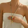 Collar cruzado de corazón bohemio con tema oceánico, cadena para la clavícula, accesorio de cadena para suéter multicapa