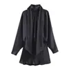 Atacado Fabricante de Roupas Femininas Transfronteiriço Nova Moda 2025 Gola Cachecol Sexy Textura de Cetim Vestido Mini Manga Longa