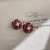 Pendientes de rosa con gotas de aceite de vino tinto estilo francés, elegantes pendientes de estilo Hong Kong para mujer, joyería de oído de nicho retro de alta calidad