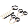 SM sexy collar de cuero tracción esposas tobilleras traje de entrenamiento de cuero de vaca tortura alternativa suministros para adultos