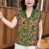 Moda para mulheres de meia-idade e idosas, floral, manga curta, estiloso, estilo mãe, verão, novo, versátil, gola dobrável, camiseta casual top