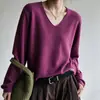 Suéter de punto de color liso con textura de panal y cuello en V, prenda base de punto de manga larga holgada para mujer, suéter de punto versátil para el trabajo y el uso diario
