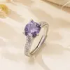 Anel Europeu e Americano Simples de Pedra Oval com Aro Totalmente Diamantado Zircônia com Garra Quatro Pontas Aberto Ajustável Anel de Dedo Joia Multicor Cross-Border