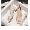 Zapatos de tacón grueso de una sola capa para mujer, nuevos de primavera y otoño 2022, estilo francés, elegantes, puntera cuadrada, zapatos pequeños de cuero, suaves, no cansan los pies, cuero suave, zapatos de tacón alto