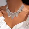Conjunto de Brincos Redondos com Franjas e Colar Cravejados com Diamantes, Corrente de Clavícula de Alto Padrão, Estilo Minimalista, Joias de Pescoço Exquisitas e Modernas Atacado